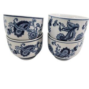 Pier 1 Blue Paisley Print Ceramic Japanese Style Sake Tea Set Cups – Set of 4**
